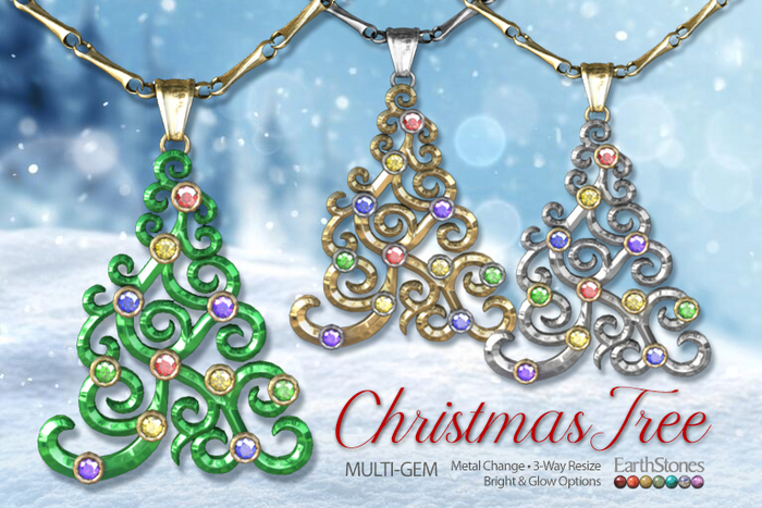 EarthStones Christmas Tree Necklace ~ Multi-Gem