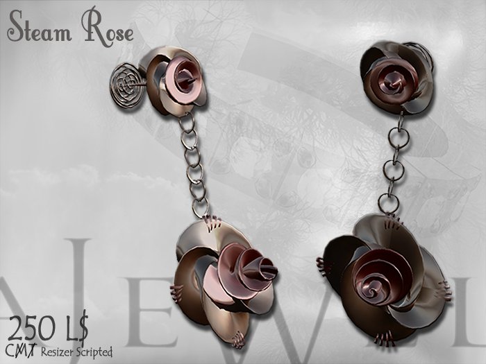 ::A JEWEL:: Steampunk STEAM ROSE Earrings Jewelry