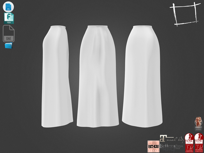 Dae Obj FBX For Female Full Length Skirt Maitreya Slink Physique Hourglass Belleza Isis Freya Legacy Reborn