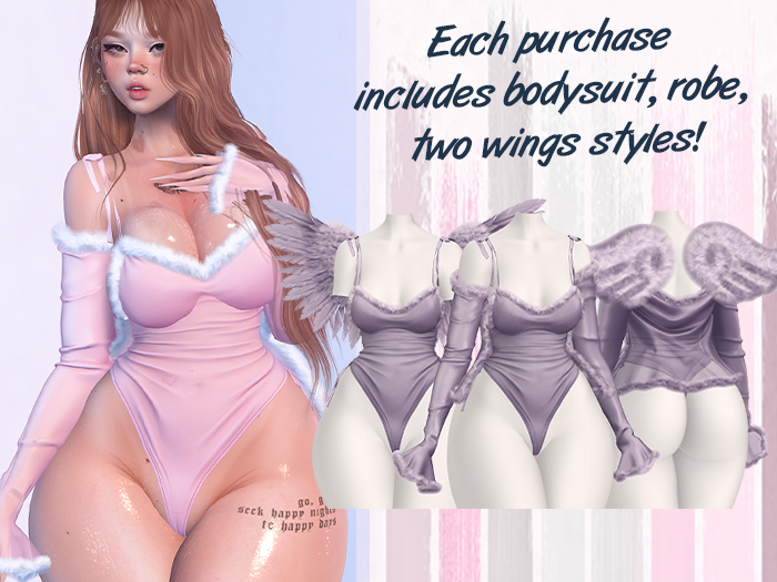 Lunar - Bell Robe & Bodysuit & Wings - Lilac