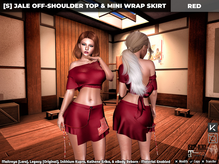 [S] Jale Off-Shoulder Top & Mini Wrap Skirt Red