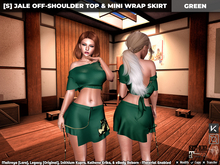 [S] Jale Off-Shoulder Top & Mini Wrap Skirt Green