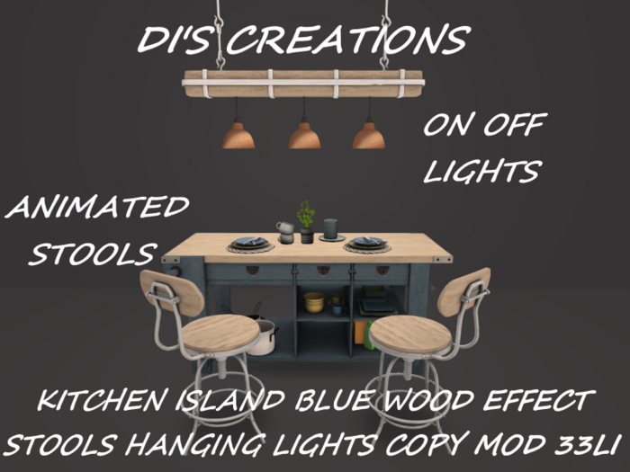 KITCHEN ISLAND BLUE WOOD EFFECT