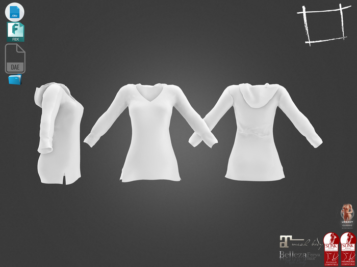 Dae Obj FBX For Female Hooded Tunic Dress Maitreya Slink Physique Hourglass Belleza Isis Freya Legacy Reborn