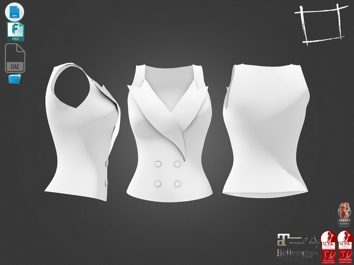 Dae Obj FBX For Female Sleeveless Vest Jacket Maitreya Slink Physique Hourglass Belleza Isis Freya Legacy