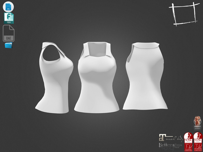 Dae Obj FBX For Shirt Collar Sleeveless Top Maitreya Slink Physique Hourglass Belleza Isis Freya Legacy Reborn