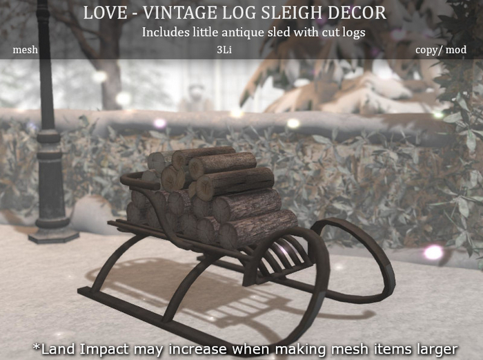 LOVE SUPERSTORE - VINTAGE LOG SLEIGH DECOR