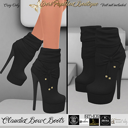 DPB Claudia Bow Boots - Black *Maitreya, Legacy, Belleza Genx, Kupra, Reborn & Erika*