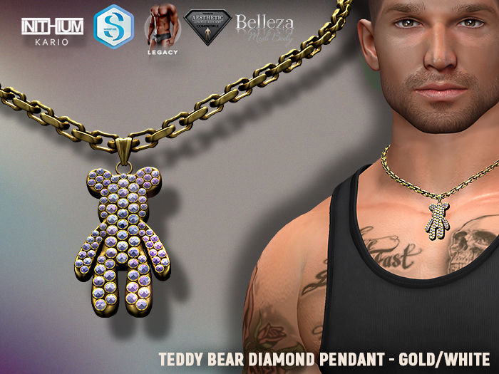 [7/11] Teddy Bear Diamond Pendant Gold White