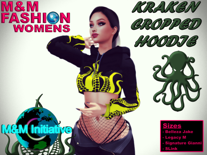 M&M Fashion - Kraken Cropped Hoodie - Yellow -Delivery Hud