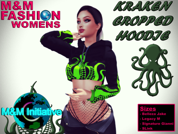 M&M Fashion - Kraken Cropped Hoodie - Green -Delivery Hud