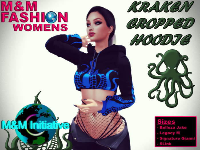 M&M Fashion - Kraken Cropped Hoodie - Blue -Delivery Hud