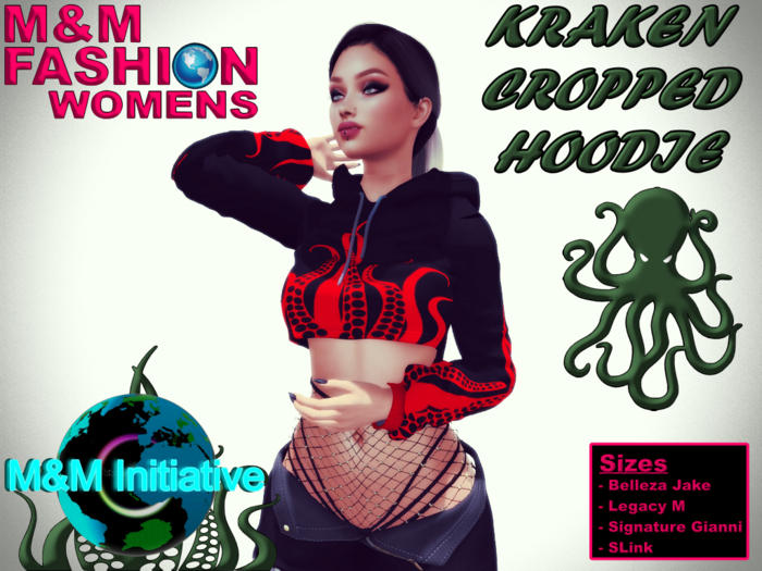 M&M Fashion - - Kraken Cropped Hoodie  - Red - Delivery Hud