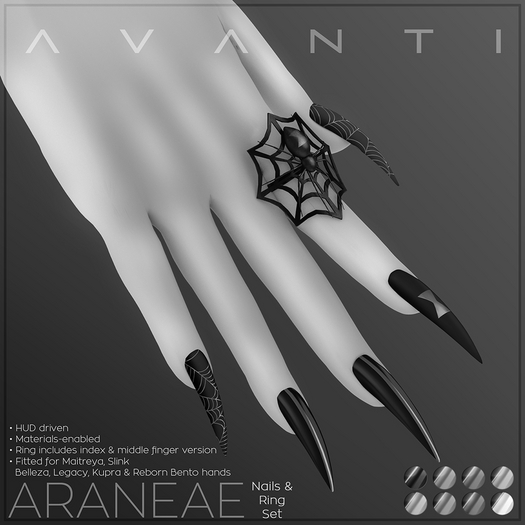 .:Avanti:. Araneae Nails & Ring DEMO (Belleza Classic, Slink, Maitreya, Legacy, Kupra & Reborn)