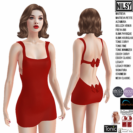 RED BACK BOW DRESS,MESH BODY