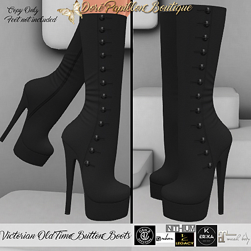 DPB Victorian Old Time Button Boots - Black *Maitreya, Belleza GenX, Legacy, Erika, Reborn & Kupra*