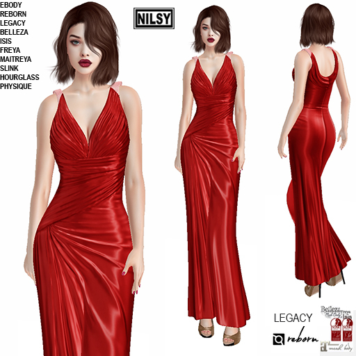 RED SATIN GOWN,MESH BODY