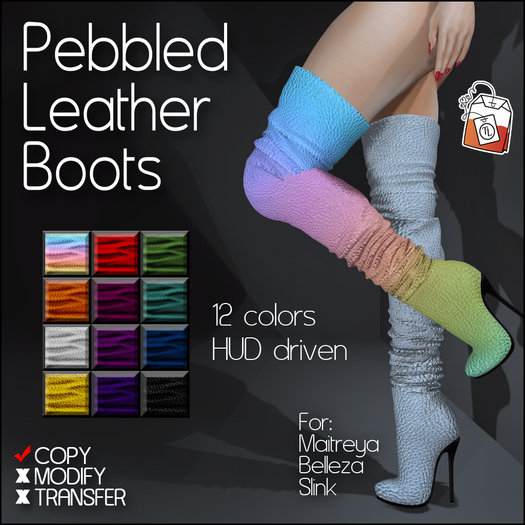 * PROMO *  ~TL~ Pebbled Leather Boots with HUD Fatpack