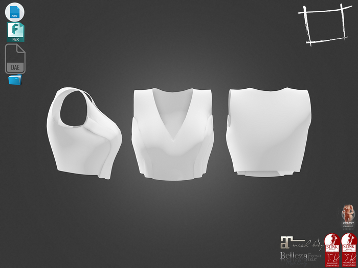 Dae Obj FBX For Sleeveless Crop Top Maitreya Slink Physique Hourglass Belleza Isis Freya Legacy Ebody Reborn