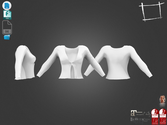 Dae Obj FBX Single Buttoned Female Cardigan Maitreya Slink Physique Hourglass Belleza Isis Freya Legacy Reborn
