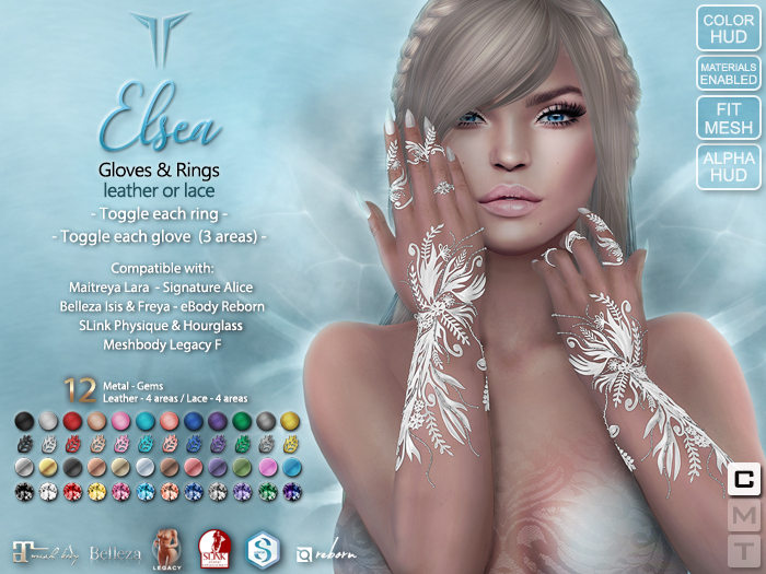 **RE** Elsea Gloves & Rings - Maitreya, Belleza, Meshbody, SLink, eBODY