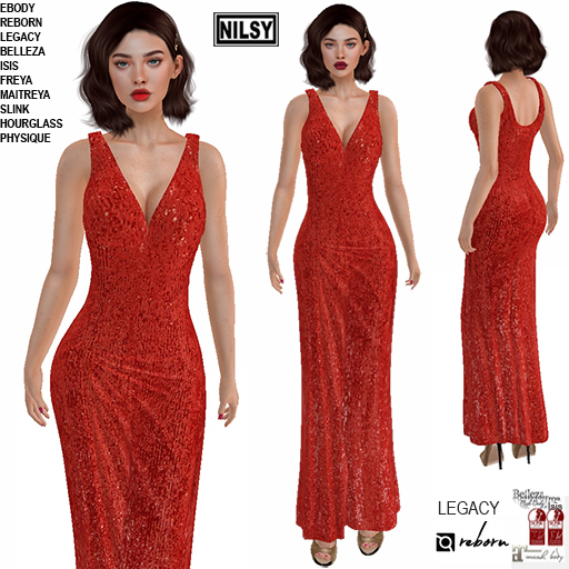 RED PAIETTE GOWN,MESH BODY
