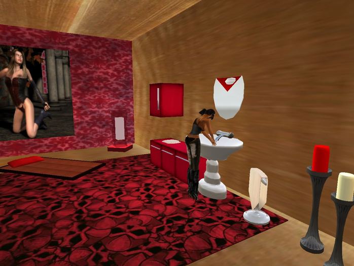 Low prim bathroom with animated sink and water