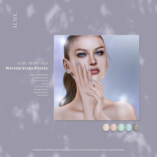 alme. Mesh Rounded Nails - Winter Stars Pastel (boxed)