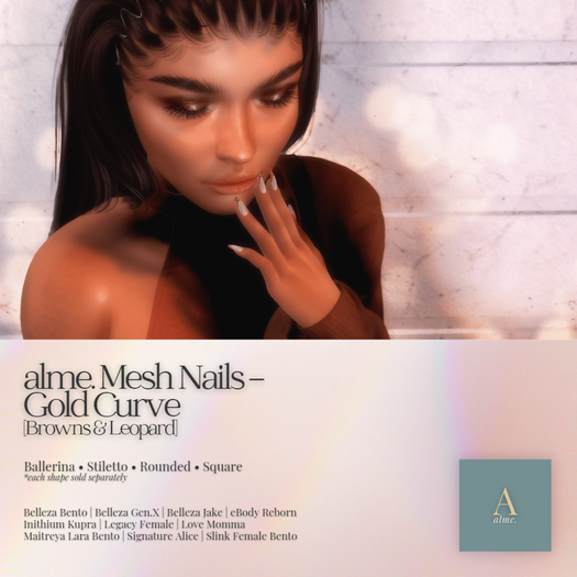 alme. Mesh Stiletto Nails - Gold Curve Leopard (boxed)