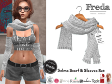 "Freda" Selma Knitted Sleeves & Scarf Light Grey Cable Knit Pattern Set Belleza Gen.X, Reborn, Rebirth, Tonic, Cinn&Chai