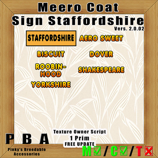 Meeroo Coat Sign Staffordshire Vers. 2
