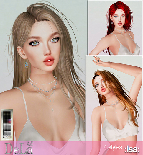 =DeLa*= Mesh Hair "Isa" Black Gray White