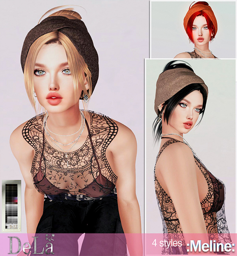 =DeLa*= Mesh Hair "Meline" Black Gray White