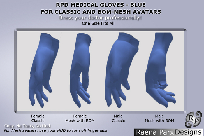RPD Medical Gloves - Blue - for CLASSIC & BOM-MESH_Avatars - RPD - NEW!!!