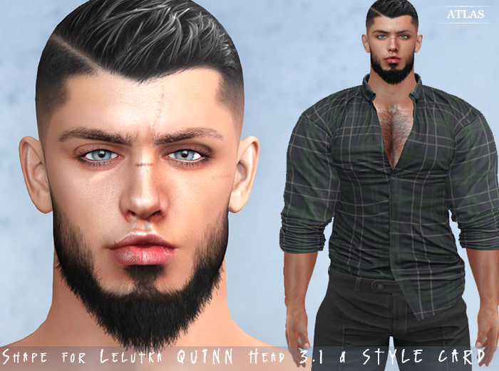 *ATLAS* Mens Shape DEN for Lelutka QUINN Head 3.1 & STYLE CARD 