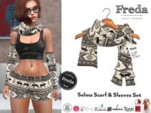 "Freda" Selma Knitted Sleeves & Scarf Nordic Reindeer Pattern Set Black Off White, Belleza, Gen.X, Reborn, Rebirth,Tonic