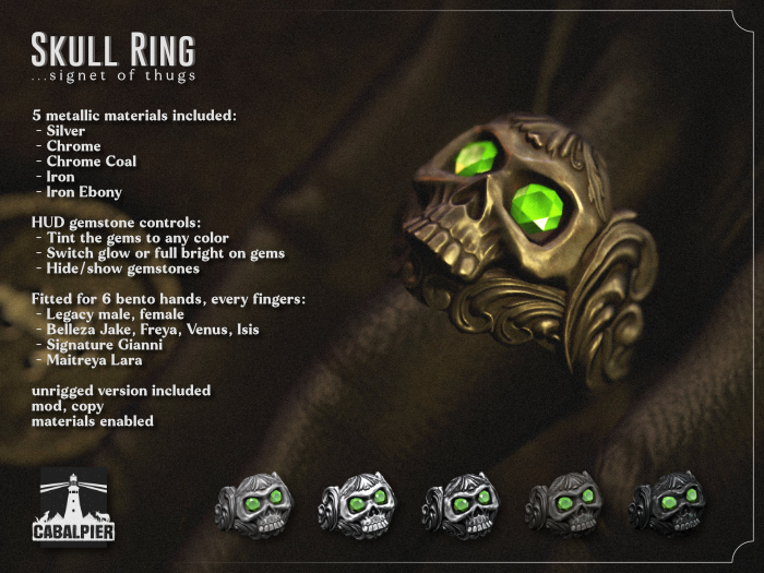 [CABALPIER] Skull Ring - Grey Metals
