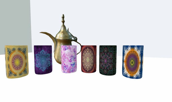 Metal Tea Pot with 6 different glasses
