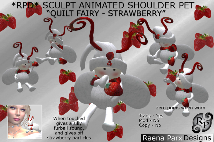 QUILT FAIRY "STRAWBERRY" SHOULDER PET - ANIMATED, SCULPT - *RPD* - NEW!!!