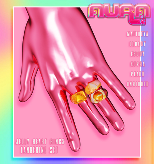 :.AURA.: - Jelly Heart Rings [Tangerine Set]