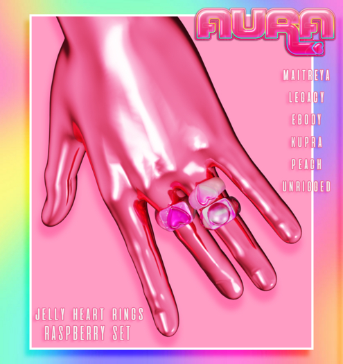 :.AURA.: - Jelly Heart Rings [Raspberry Set]