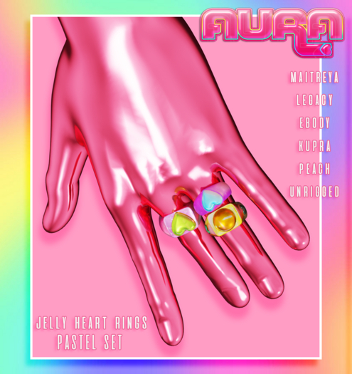 :.AURA.: - Jelly Heart Rings [Pastel Set]