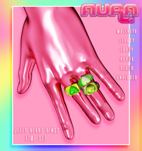 :.AURA.: - Jelly Heart Rings [Lime Set]