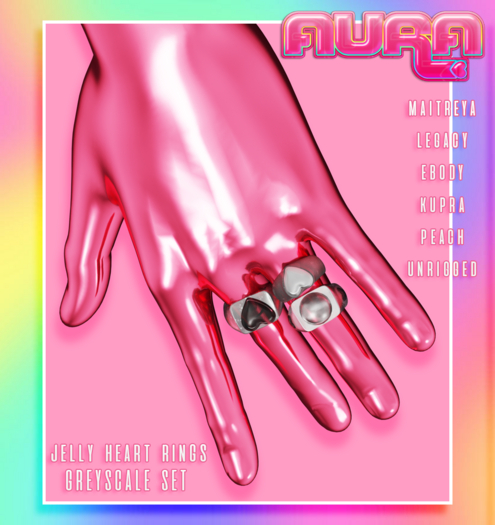 :.AURA.: - Jelly Heart Rings [Greyscale Set]