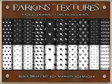 Parkins Textures - Black Heart Set - 20x Full Perm Seamless 1024 - Fabric, Gothic, Dark, Love, Dress, Valentine, White