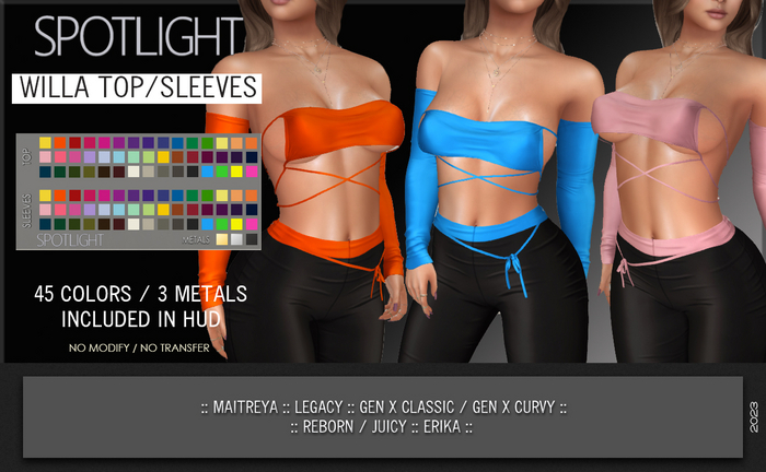 SPOTLIGHT - WILLA TOP/SLEEVES (DEMO Available In-World)