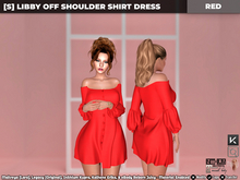 [S] Libby Off Shoulder Shirt Dress Red