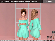 [S] Libby Off Shoulder Shirt Dress Cyan
