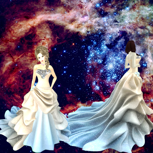 Ball-gown cream and pale blue unpacker hud