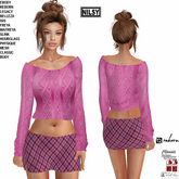 CABLE KNIT SWEATER AND TWEED SKIRT,CL&MESH BODY